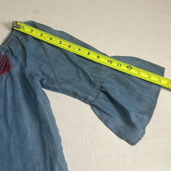 Cottagecore Boho Embroidered Denim Chambray 3/4 Bell Sleeve Top Size Small‎ NWT - Picture 7 of 9